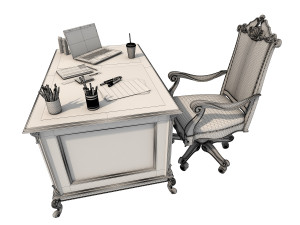 classic carved office desk set Modello 3D