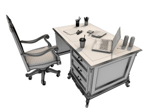classic carved office desk set Modello 3D