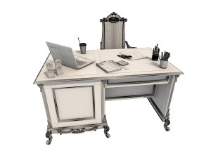 classic carved office desk set Modello 3D