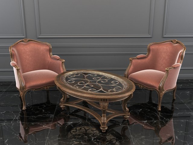 classic carving armchair and table 3D Model .c4d .max .obj .3ds .fbx .stl .blend 