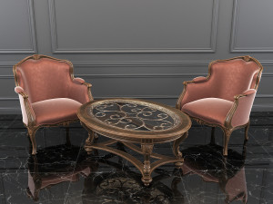 classic carving armchair and table 3D Model
