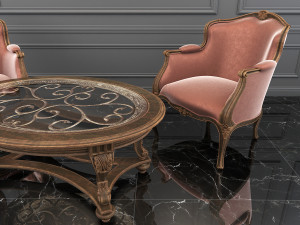 classic carving armchair and table 3D Model