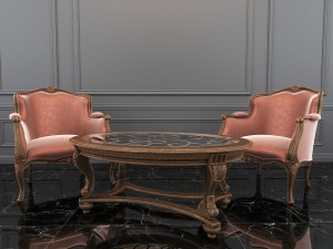 classic carving armchair and table 3D Model