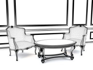 classic carving armchair and table 3D Model