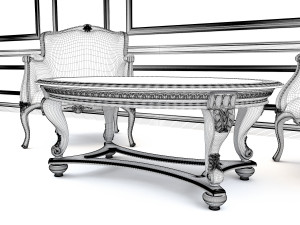 classic carving armchair and table 3D Model