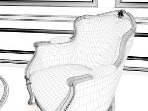 classic carving armchair and table 3D Model