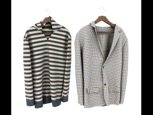sweater and coat on hanger Model 3D