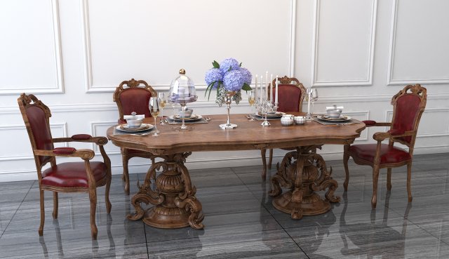 carved tables and chairs european style 3D 模型 .c4d .max .obj .3ds .fbx .stl .blend 