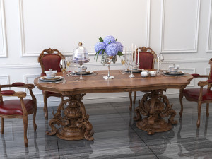 carved tables and chairs european style 3D Model