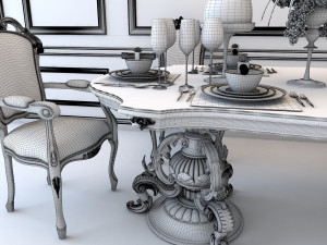 carved tables and chairs european style 3D 模型