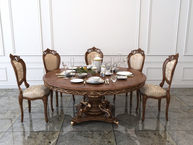 classic carving dinning set Model 3D .c4d .max .obj .3ds .fbx .stl .blend