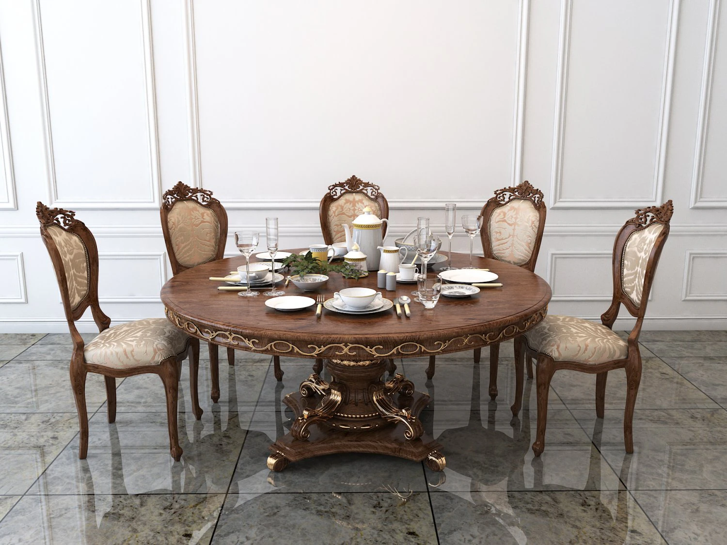 classic carving dinning set 3D Model .c4d .max .obj .3ds .fbx .stl .blend