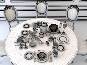 classic carving dinning set 3D Model