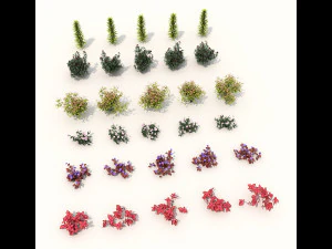 realistic shrub bush set 3 3D Model