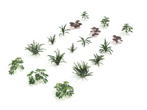 realistic shrub bush set 4 3D Model