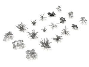 realistic shrub bush set 4 3D Model