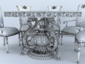 classic dinning table chair set 2 3D Model