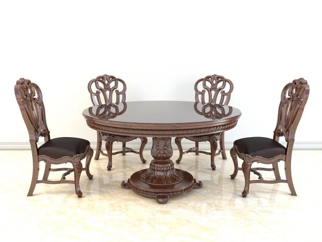 classic carved dinning set 2 3D 模型 .c4d .max .obj .3ds .fbx .stl .blend 
