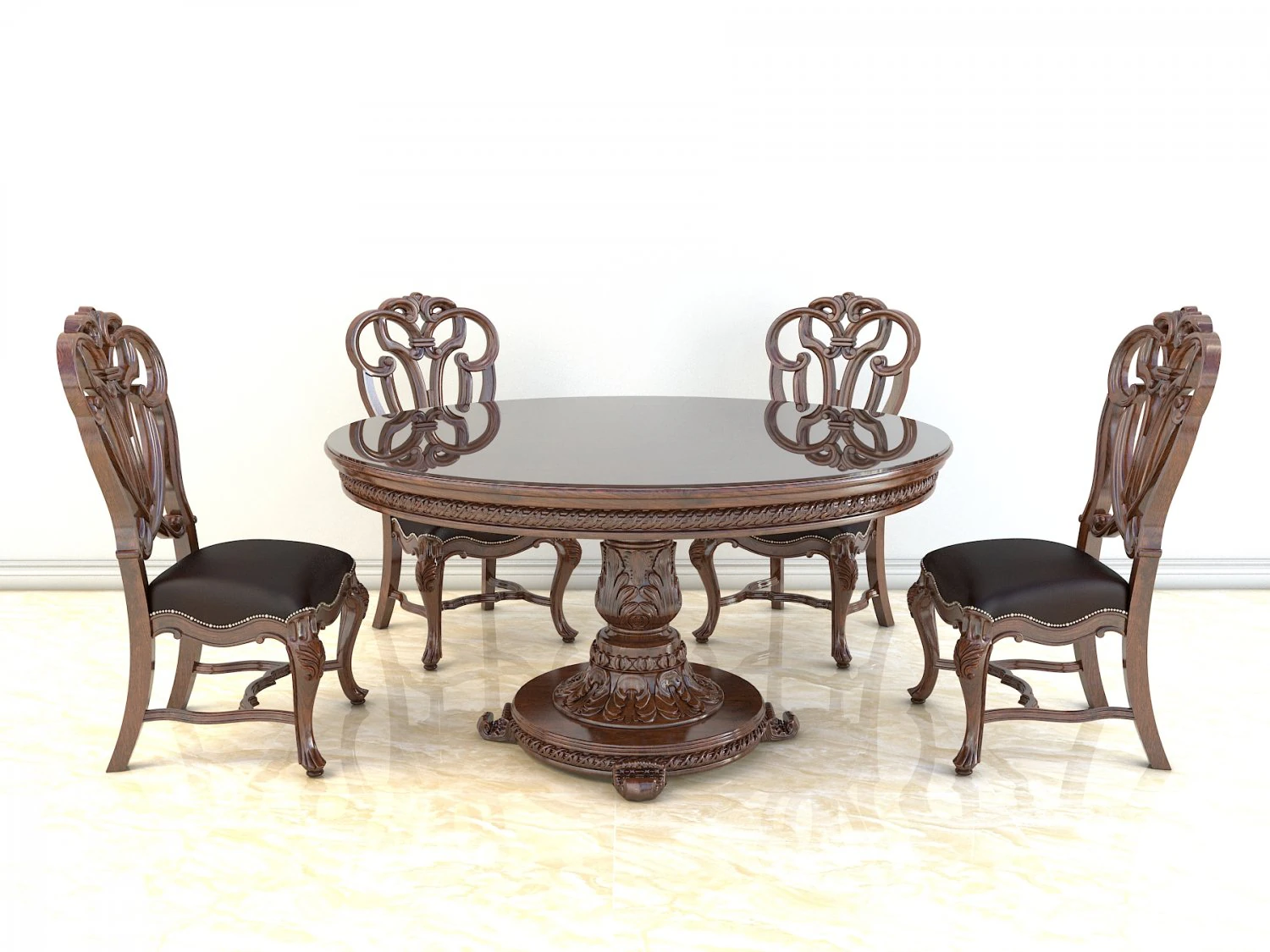 classic carved dinning set 2 3D Model .c4d .max .obj .3ds .fbx .stl .blend
