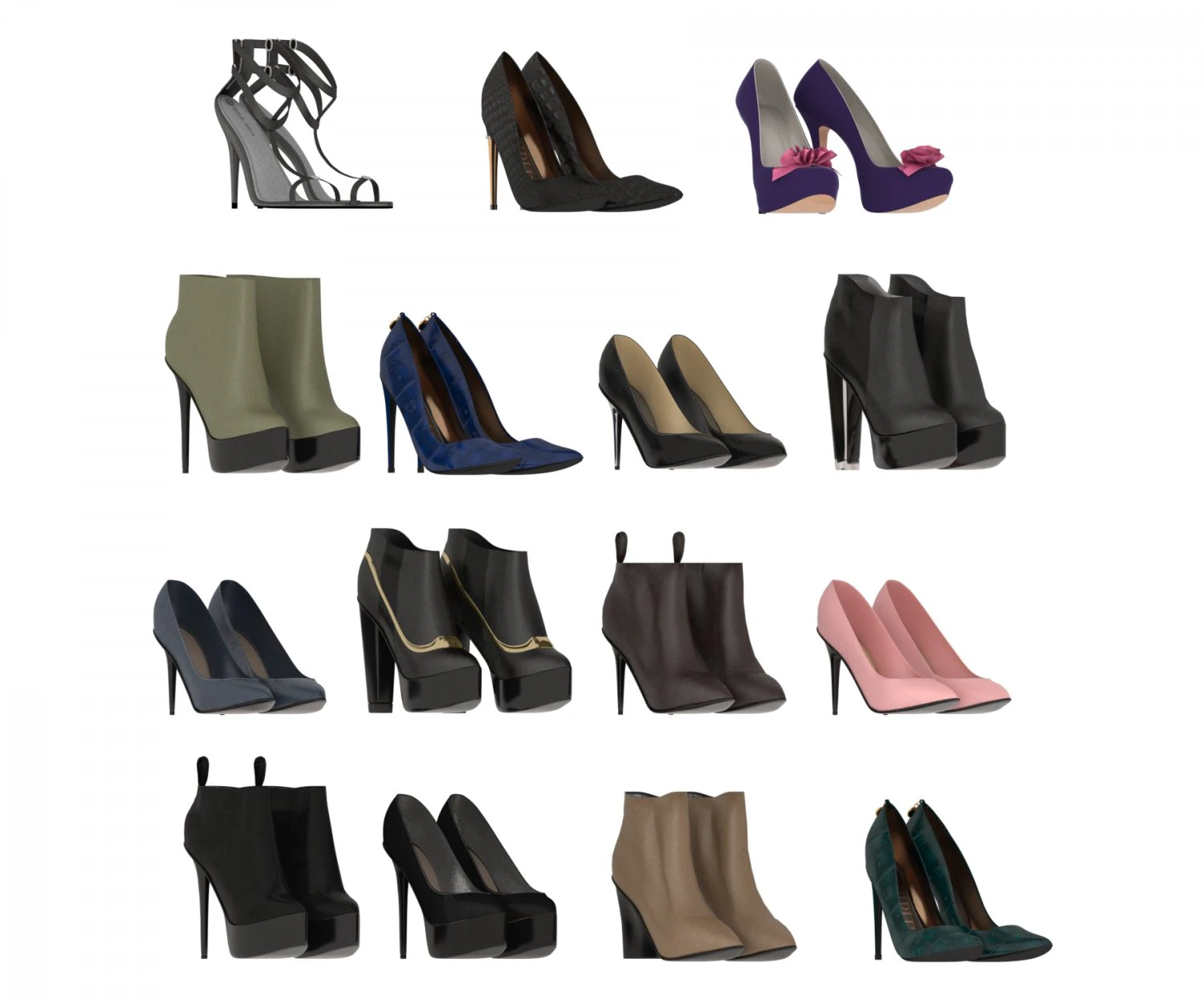 women shoes 4 3D Model .c4d .max .obj .3ds .fbx .stl .blend 