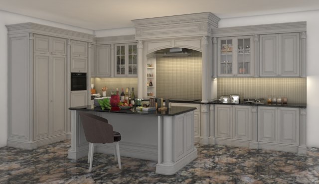 classic kitchen cabinet 2 3D Model .c4d .max .obj .3ds .fbx .stl .blend
