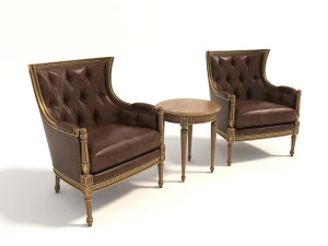Fauteuil en tafel in Europese stijl 3D Model