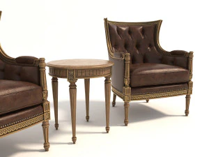 european style armchair and table 3D Model