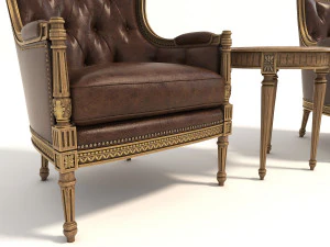 european style armchair and table 3D Model