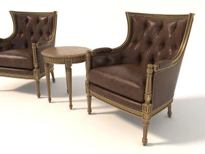 european style armchair and table 3D Model