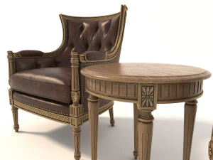 european style armchair and table 3D Model