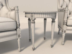 european style armchair and table 3D Model
