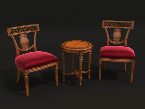 european style carving chair and table 3D 모델