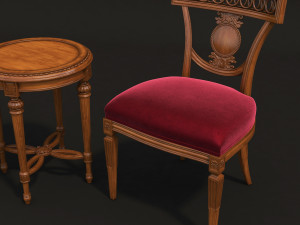 european style carving chair and table 3Dモデル