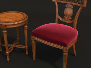 european style carving chair and table 3D Model