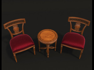 european style carving chair and table 3Dモデル