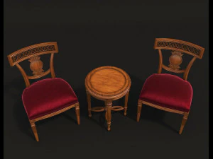 european style carving chair and table 3D Model