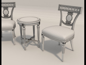 european style carving chair and table 3Dモデル