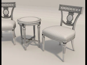 european style carving chair and table 3D Model