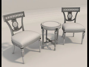 european style carving chair and table 3D Model