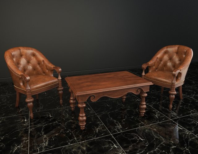 classic armchair and coffee table 3D Model .c4d .max .obj .3ds .fbx .stl .blend 