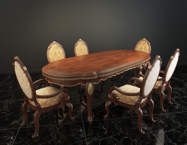 european carved dinning set 3D Model .c4d .max .obj .3ds .fbx .stl .blend 