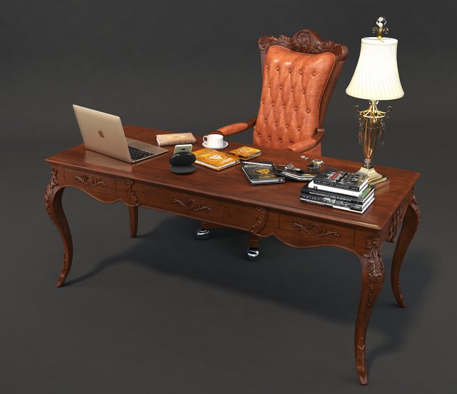 classic office working desk set 3D Model .c4d .max .obj .3ds .fbx .stl .blend 