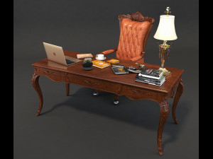 classic office working desk set 3D मॉडल