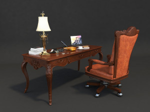 classic office working desk set 3D Model