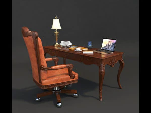 classic office working desk set 3D Model
