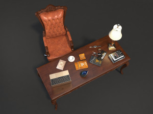 classic office working desk set 3D Model
