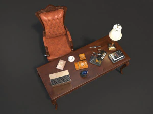 classic office working desk set 3D Model