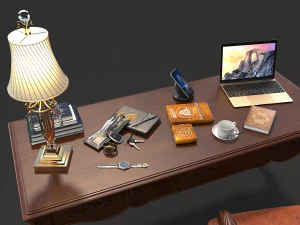 classic office working desk set 3D Model