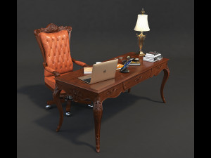 classic office working desk set 3D Model