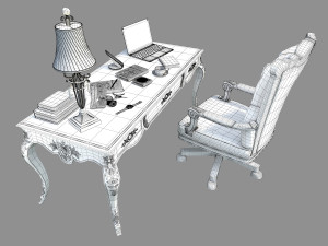 classic office working desk set 3D Model